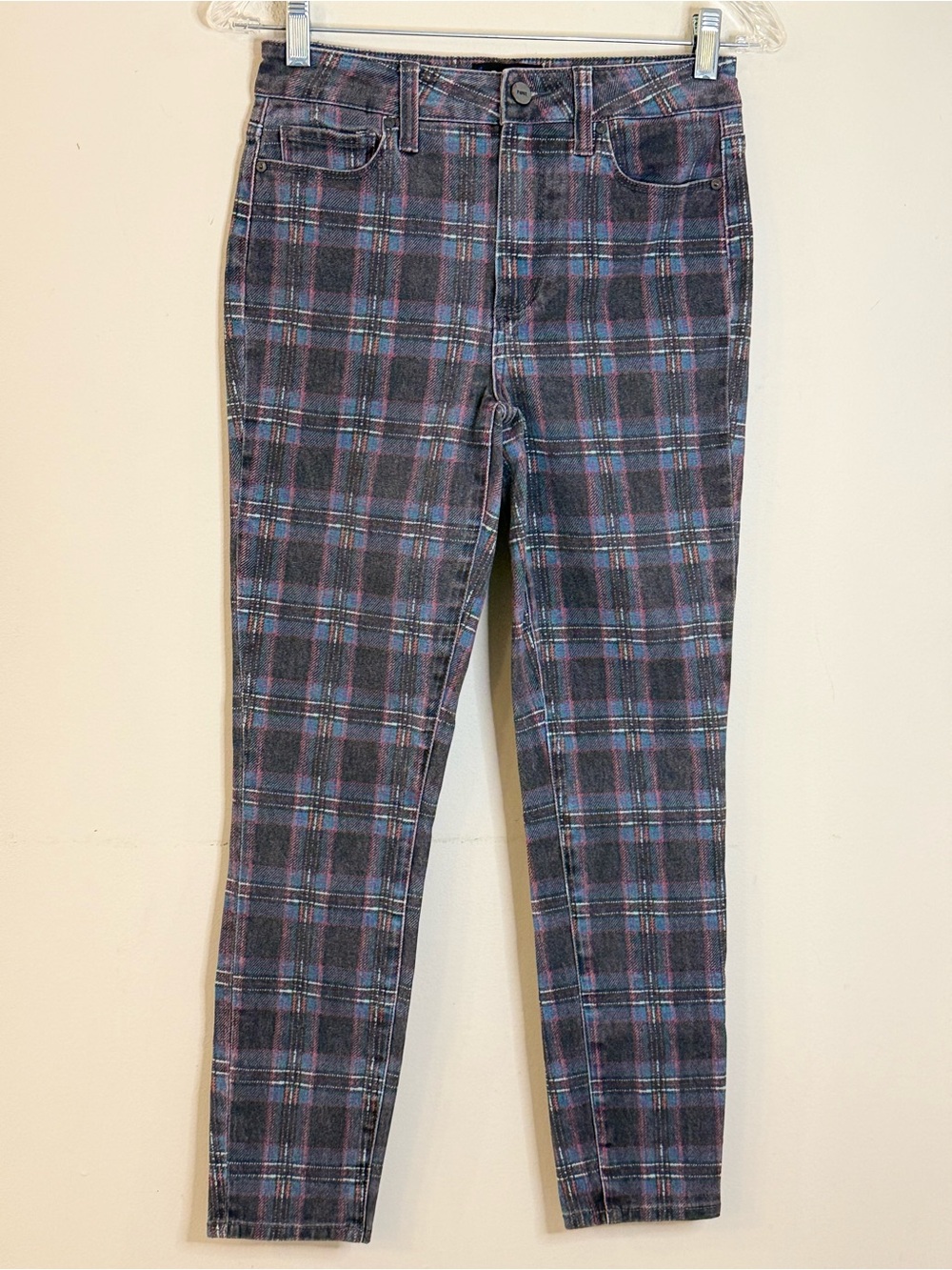 PAIGE Hoxton Ankle Pants | Size 27 | Plaid Black Blue Pink | Slim Straight
